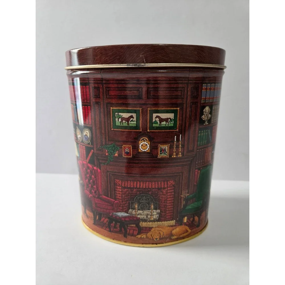 Vintage Keller Charles Philadelphia Library Study Scene Oval Metal Tin Storage